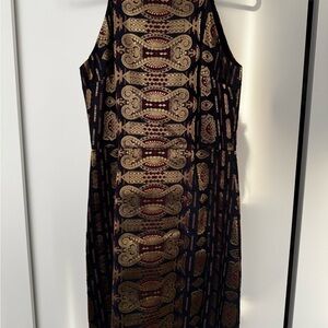 Tory Burch Elegant Navi Blue and Gold Patterned Mini  Dress